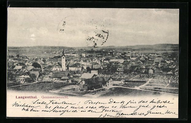 Cartoline postali: AK Langenthal, Gesamtansicht, 1905 – Usato da Berlin venduto da bartko-reher
