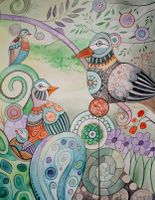 Original Aquarell "die fantasievolle Vogel Familie" Bild