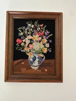 Broderie petite pointe: Bouquet Fleuri Encadré, Fait Main