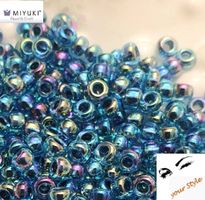 Original MIYUKI Rocailles Perlen 8/0 BL aqua AB, ca.430 Stk.