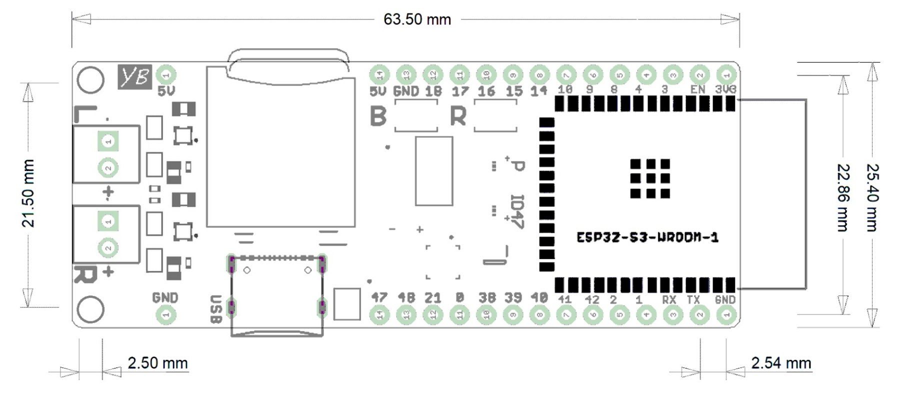 Componenti elettronici: YB-ESP32-S3-AMP DevBoard: uSD, 2xMAX98357A Audio Amp, PSRAM – Nuovo e nell'imballaggio originale da Sursee venduto da allduino 4