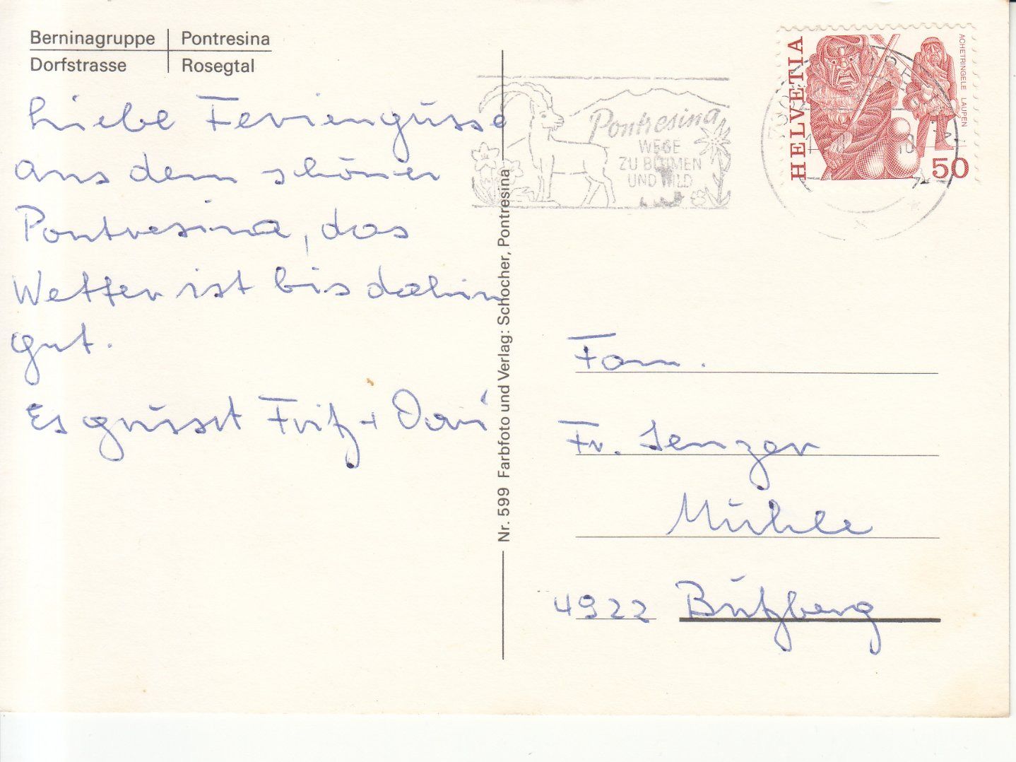 Cartoline postali: Pontresina 1987 – Usato da Bürglen TG venduto da StampGraf 1