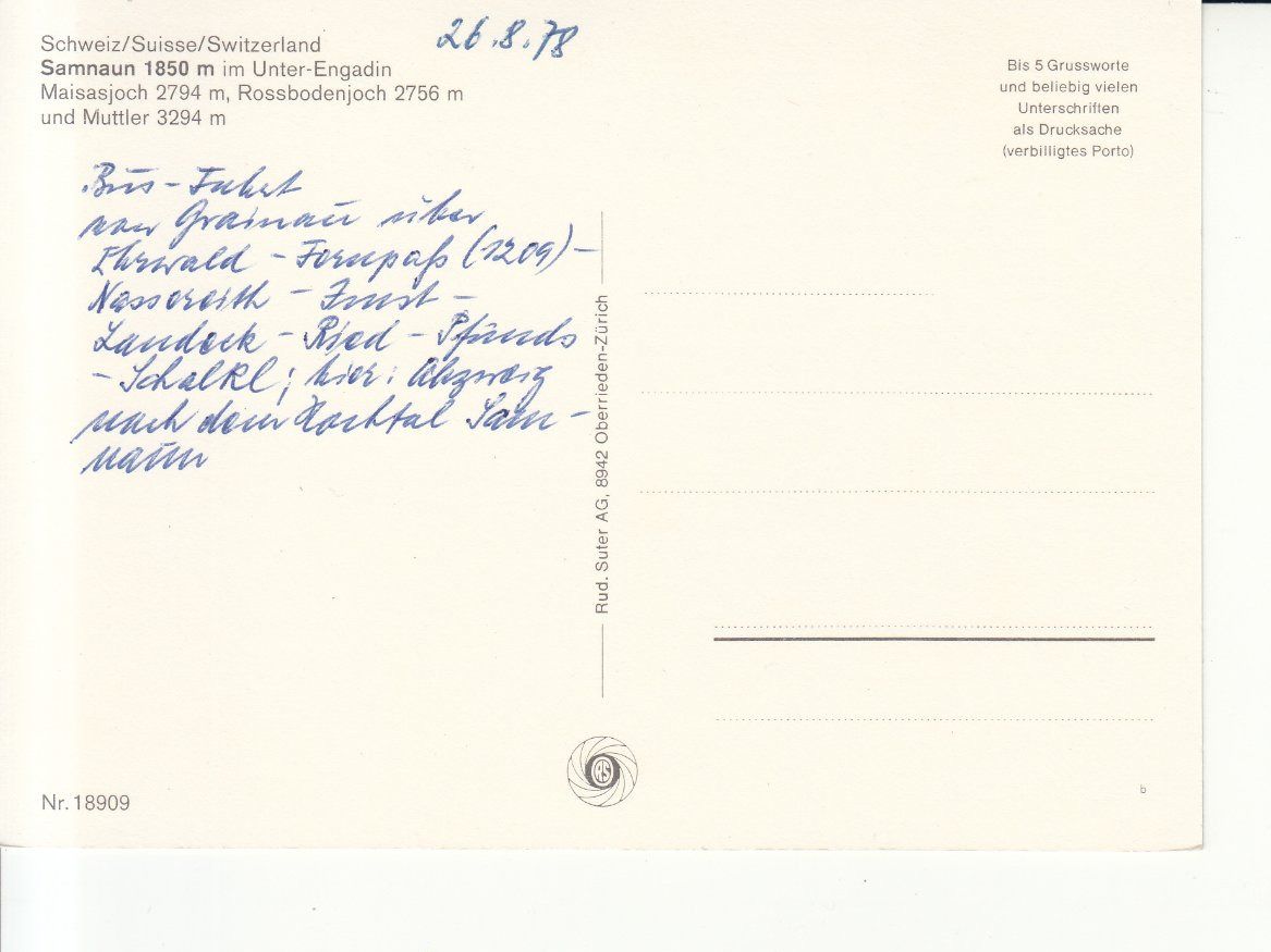 Cartoline postali: Samnaun 1978 – Usato da Bürglen TG venduto da StampGraf 1