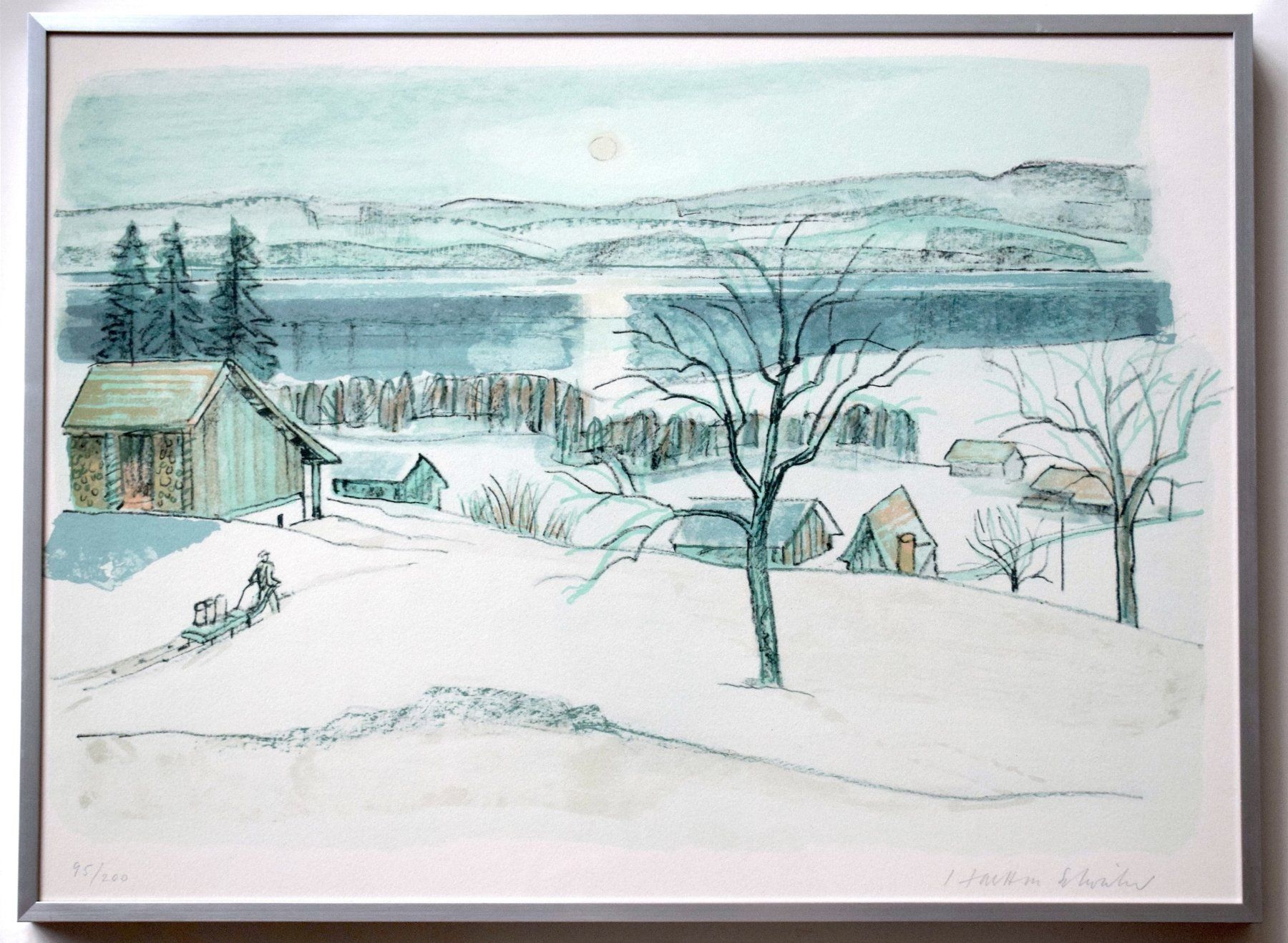 Grafica & Litografie: Walter Haettenschweiler Winterlandschaft Landschaft Winter – Usato da Zürich venduto da Kunstvoll