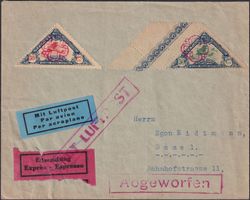 1925, Vignetten Nr.15+16 Express nach BASEL +ABGEWORFEN