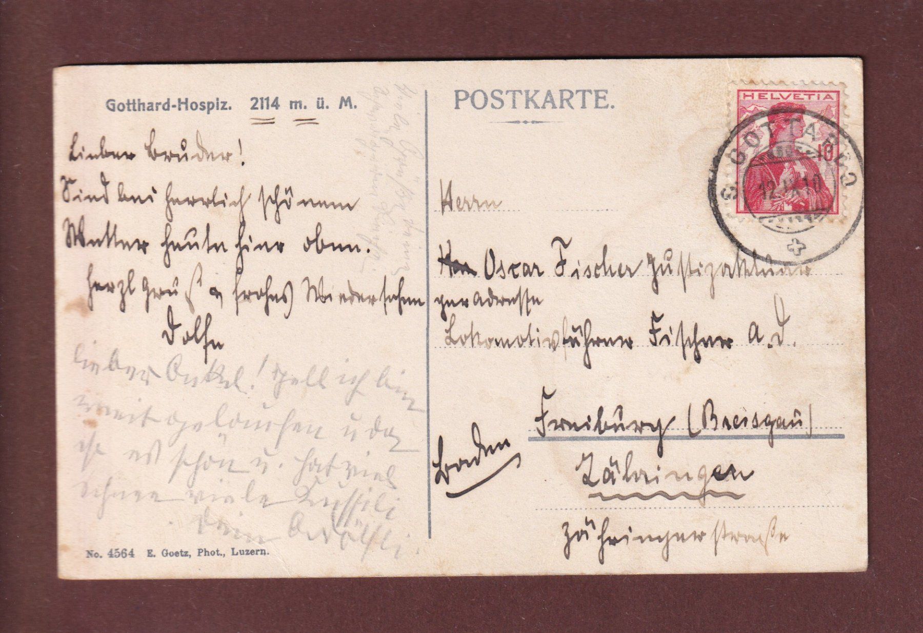 Cartoline postali: GOTTHARD-HOSPIZ - 1910 – Usato da Pully venduto da nicecards 1