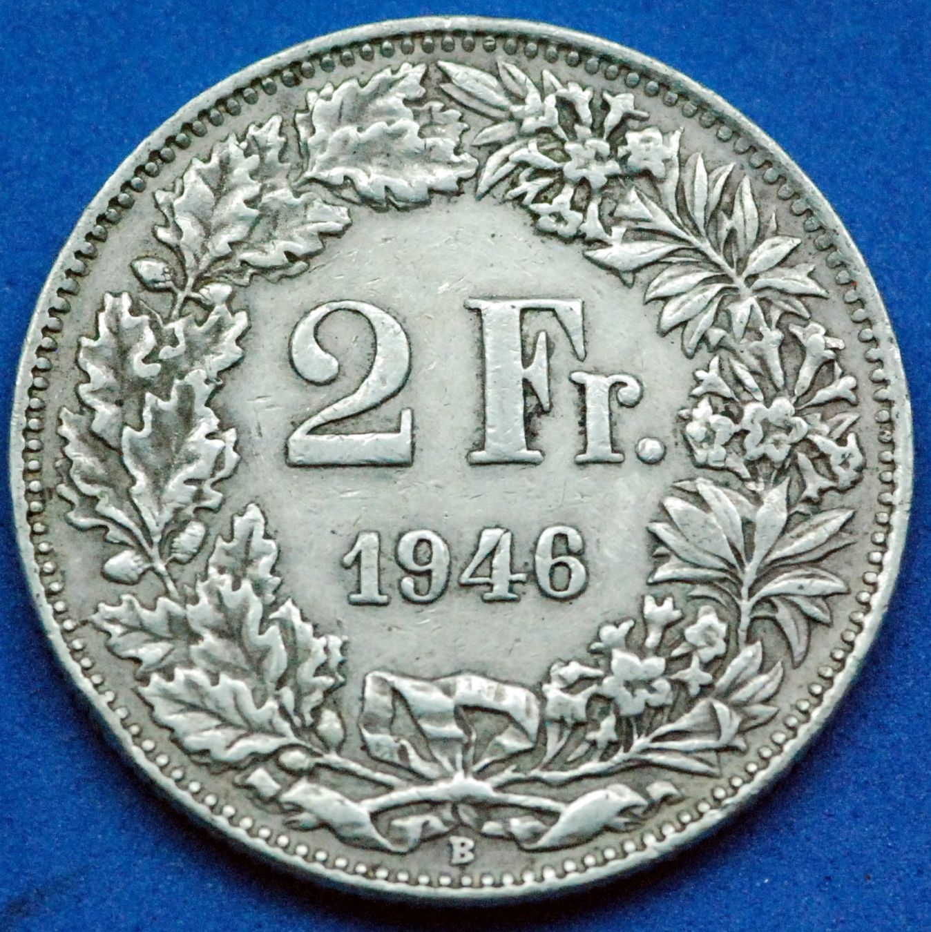 Tutti le monete: Silberner 2.- 1946 / Prägefehler, "Einhorn" – Usato da Mühlethal venduto da sowato 5