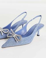Mango Damen Slingpumps Jeans Optik Strass Schleife 39 neu