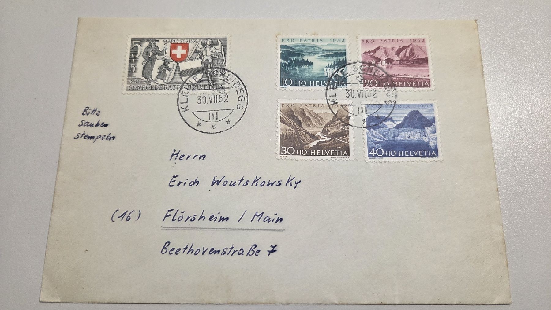 Tous les timbres: 1952 Pro Patria Satzbrief  – D'occasion à Arni AG par Moth68
