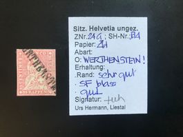 1857-1862 Strubel 24G mit Stempel Werthenstein + Kleinattest