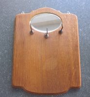 Antikes Bürstenbrett, Holz, geschliffener Spiegel, 3 Haken