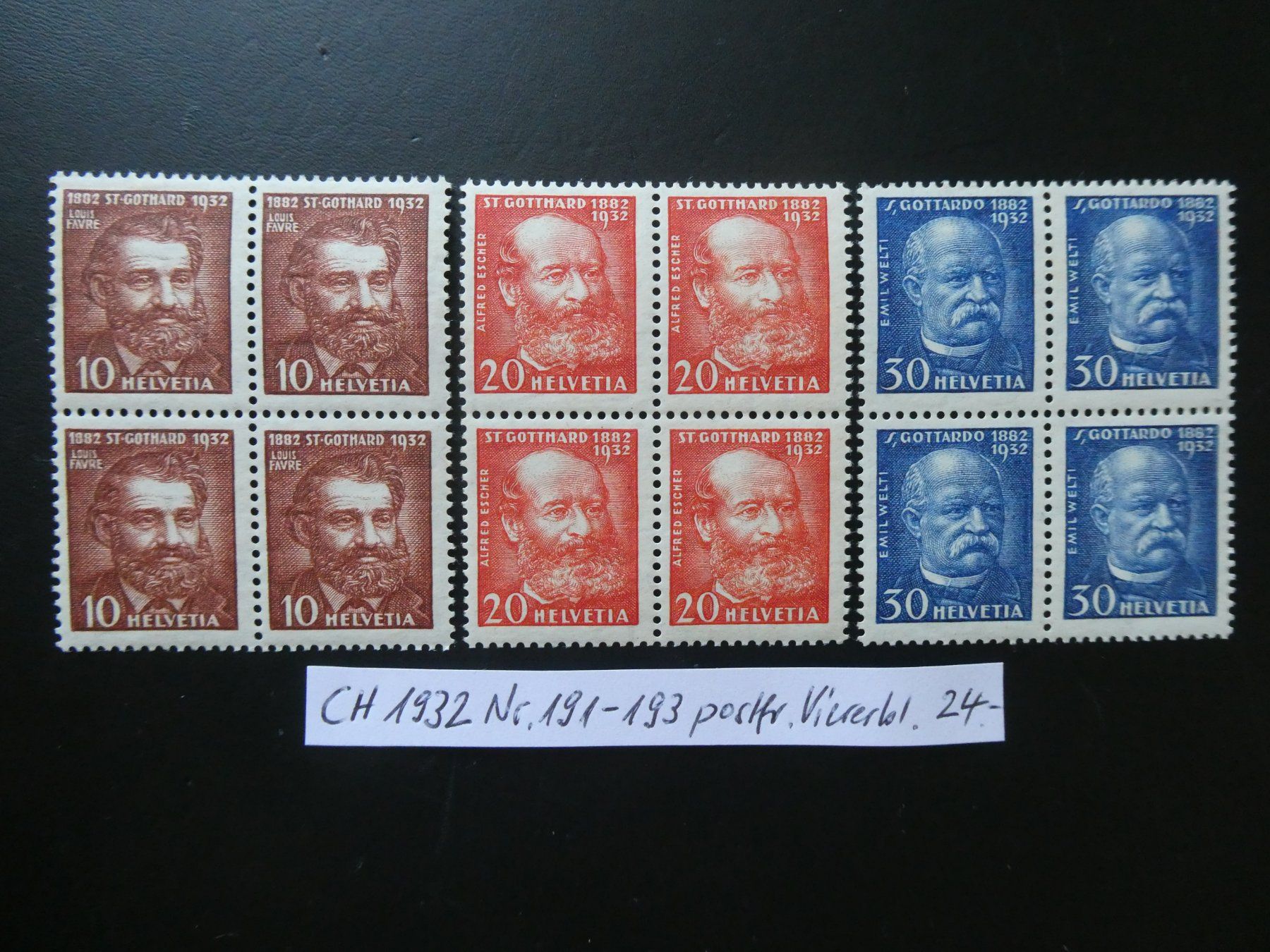 Alle Briefmarken: CH 1932 Nr. 191-193 postfrische Viererblöcke – Gebraucht aus Lausen von Herbamare01