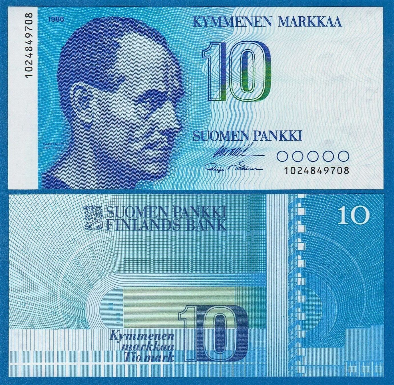 Banconote: 10 Markka Finland 1986 UNC – Nuovo e nell'imballaggio originale da Auw venduto da VIMM-78