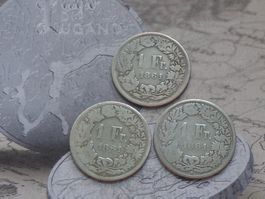 3 x 1 Fr. 1861 B - Helvetia assise