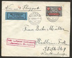 Flugpost Schweiz 1934 Basel Stuttgart Luftpost