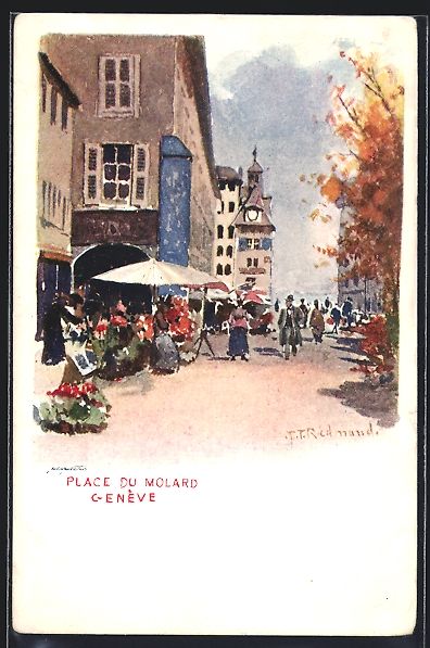 Ansichtskarten: Lithographie Genève, Place du Molard – Gebraucht aus Berlin von bartko-reher