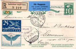 1.8.1925 VOLO LAUSANNE MILANO LAUSANNE EINCHREIBEN - DA155
