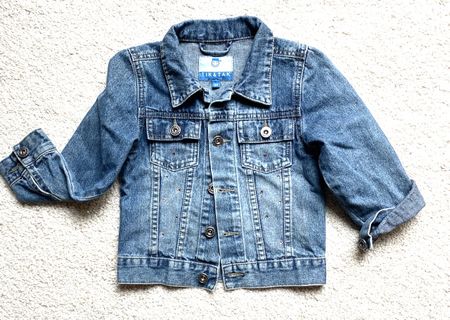 Mädchen Jeansjacke Gr. 98 mit Glitzer-Augen appliziert