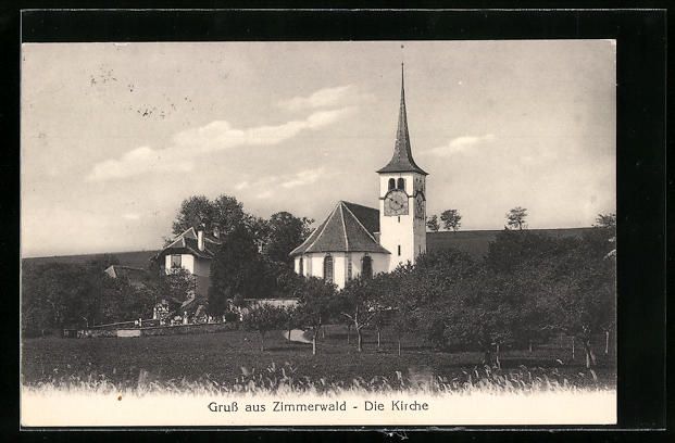 Cartoline postali: AK Zimmerwald, Kirche mit Kirchhof, 1928 – Usato da Berlin venduto da bartko-reher