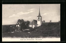 AK Zimmerwald, Kirche mit Kirchhof, 1928