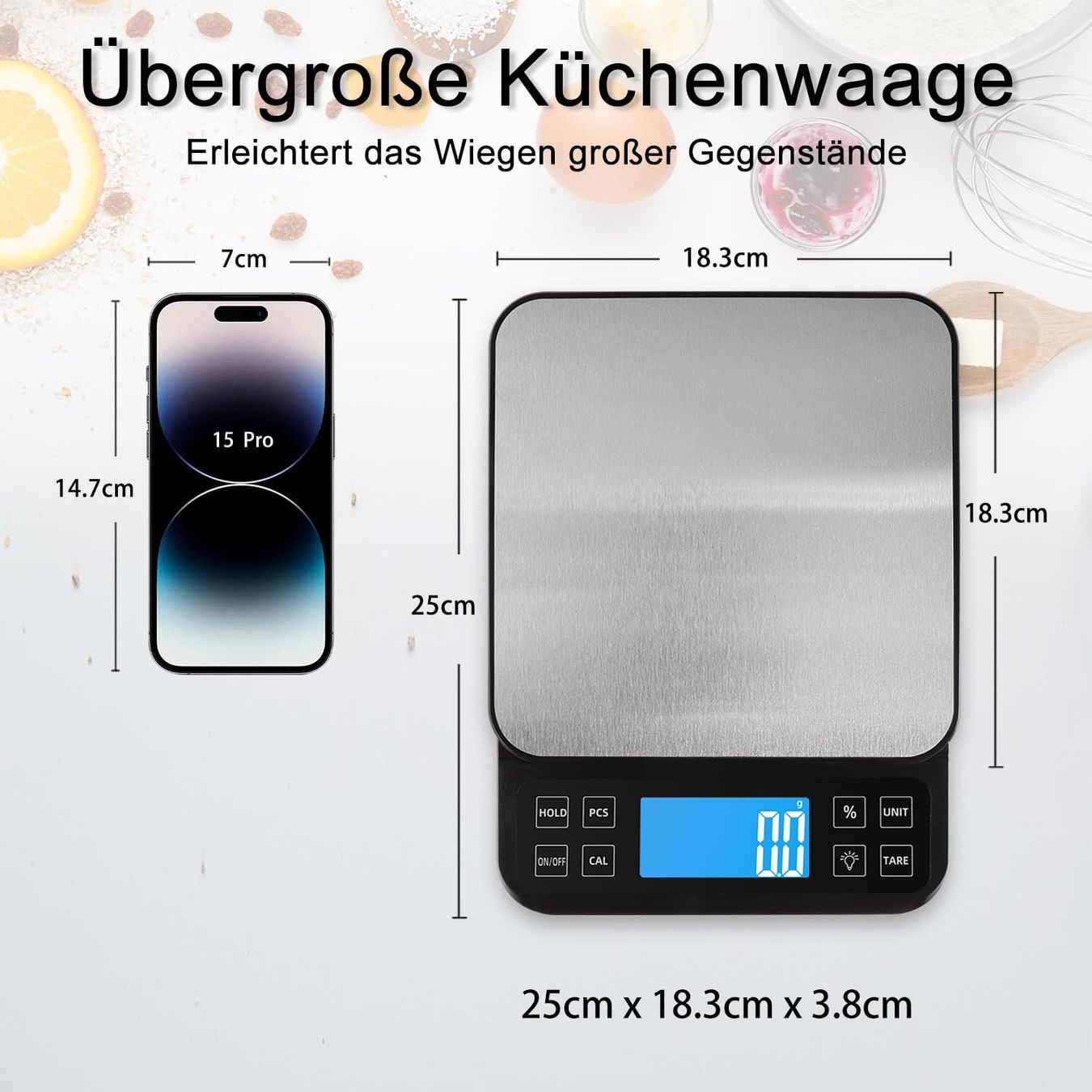 Bilance da cucina: 0.1g/5kg Große Digitale Küchenwaage mit% Prozentfunktion – Nuovo (secondo la descrizione) da Thun venduto da coverall 1