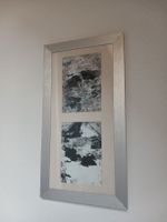 Metal framed double abstract painting, textured, 25 x 47 cm