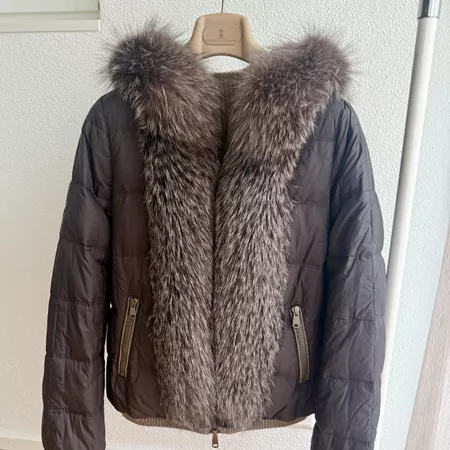 Brunello Cucinelli Kaschmir-Wendejacke mit Pelzkapuze
