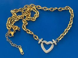 Luxus Elegante Edelsthal Kette Farbe : Gold/ Silber Zirkonia