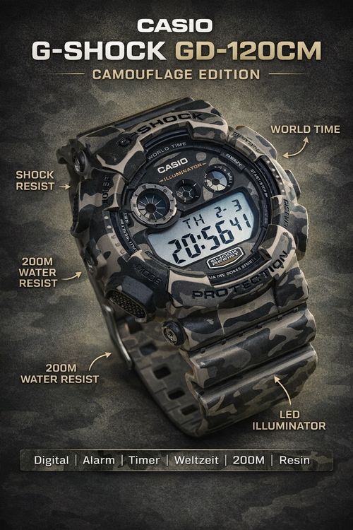 Casio G-Shock GD-120CM – Camouflage – 200M – Digital (Gebraucht) in ...