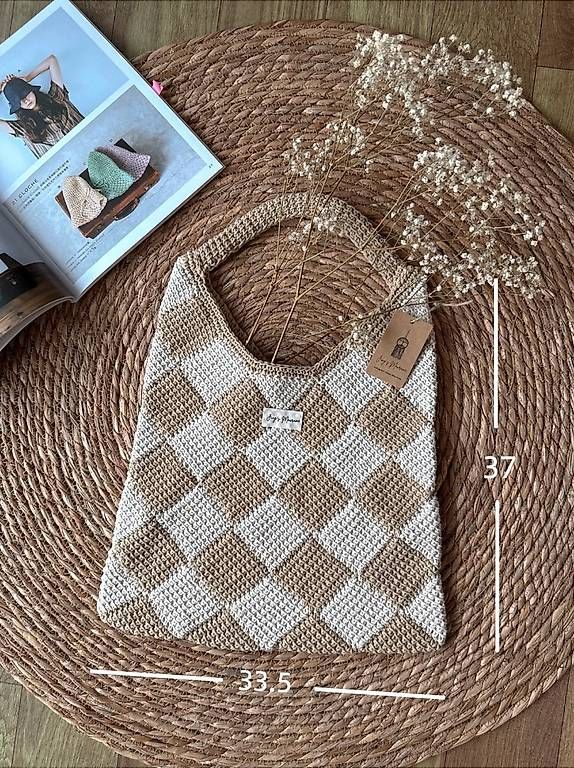 Taschen für Damen: Crocheted Bag Beige Diamond Pattern – Neu und originalverpackt aus Lossy von Jungs_Macrame 2