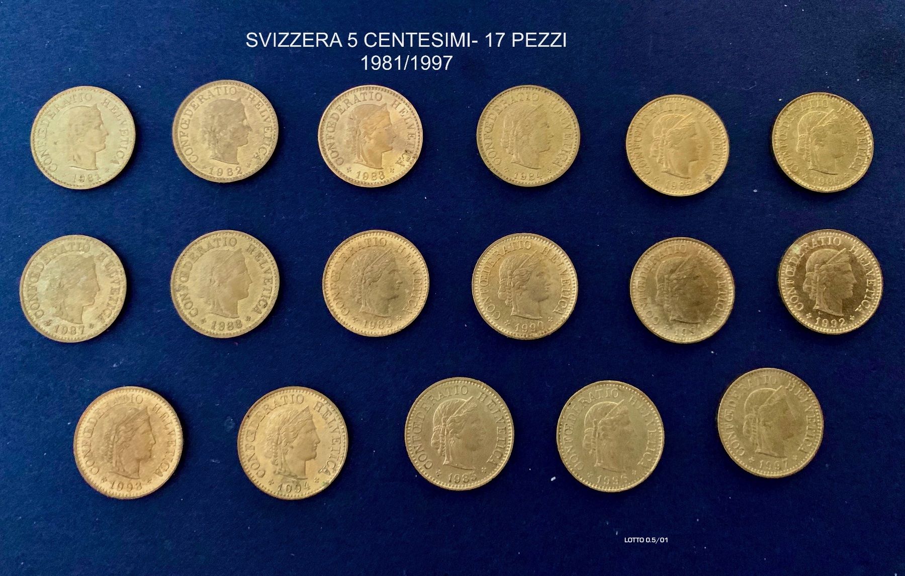 Alle Münzen: Svizzera 5 centesimi 17 pezzi 1981-1997 – Gebraucht aus PARADISO von pin_vlj8