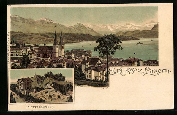 Cartoline postali: Litho Luzern, Gletschergarten, Panorama  – Usato da Berlin venduto da bartko-reher