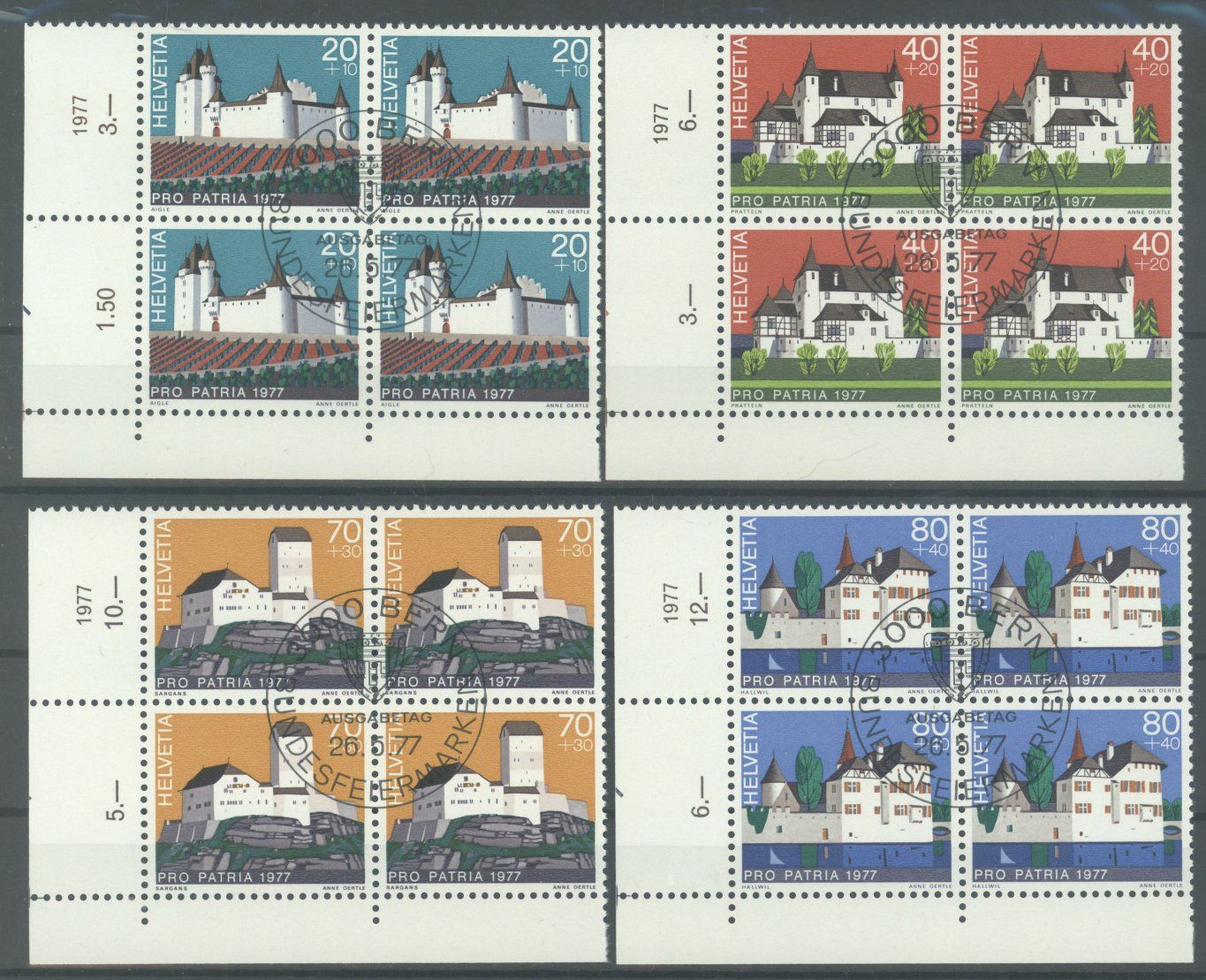 Alle Briefmarken: 1977, Pro Patria, Viererblock, ET – Gebraucht aus Willisau von Vollstempel