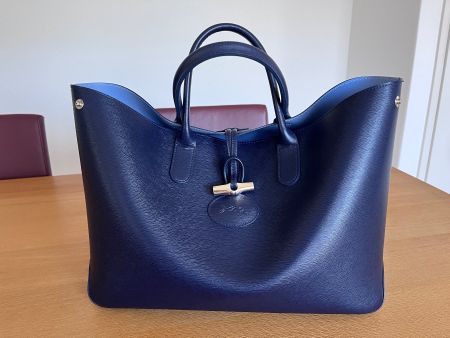 Original Longchamp „Le Roseau“ Leder-Shopper – Marineblau /