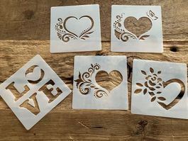 Neues 5er Set Malschablonen  Herzen / Love