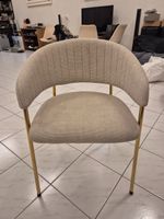 Essstuhl beige Stoffbezug Goldbeine Stuhl Lounge Sitz