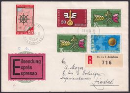 1954, Satz-FDC deutsch Nr. 316-319, Bern nach Liestal
