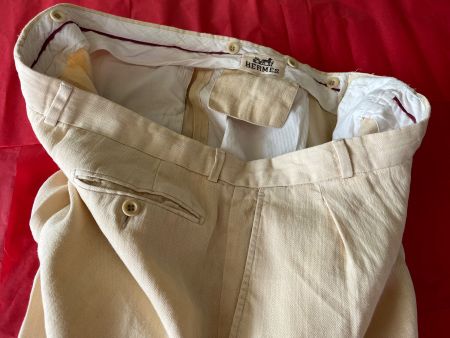 Hermes, Paris Herren Leinen Hose Buttergelb XL104 cm Vintage