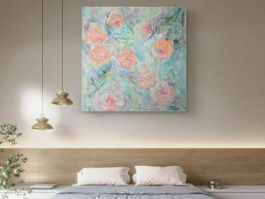 Originalgemälde mit Rosen, Leinwand 100x100 cm, Unikat!