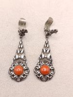 Vintage 835erSilber Ohrclips Natur Koralle Meisterpunze Top