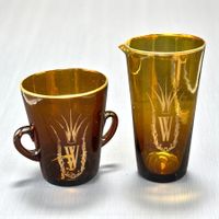 Service à cocktail vintage verre ambrée des années 1960-70