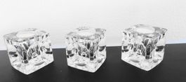3 Kerzenhalter Glas Ice Cube Eiswürfel massiv Kosta Boda ?