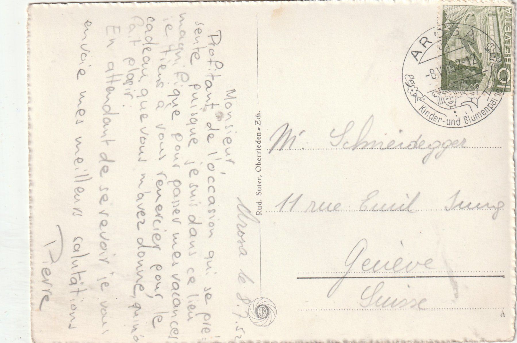 Cartoline postali: Arosa um 1952 – Usato da Lumbrein venduto da made02 1