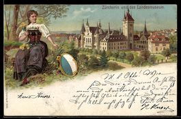 Lithographie Zürich, Zürcherin und das Landesmuseum, Stadtwa