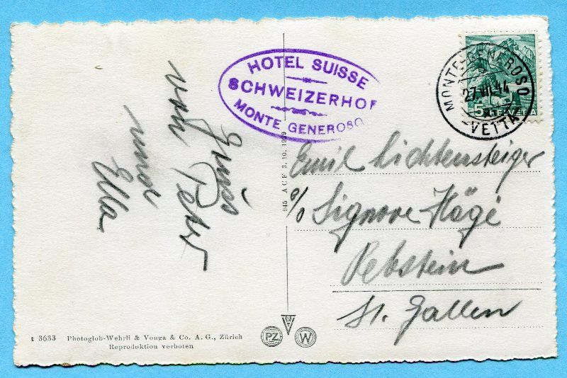 Cartoline postali: Monte Generoso 1944 - Hotel Schweizerhof – Usato da Opfikon venduto da Prophila 1