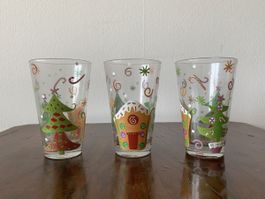 3 Weihnachts-Gläser mit Motiven, neu