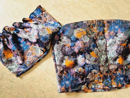 BLUSE BUSTIER 36 S LILA FLORAL DESIGN BLUSE CROP SHIRT TOP