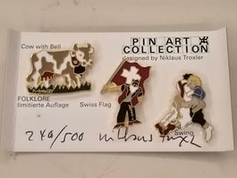 Pin Brosche Badge goldfarben, 3 Stk., lim. - Niklaus Troxler