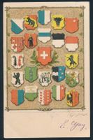 Künstlerkarte mit Kantonswappen um 1900