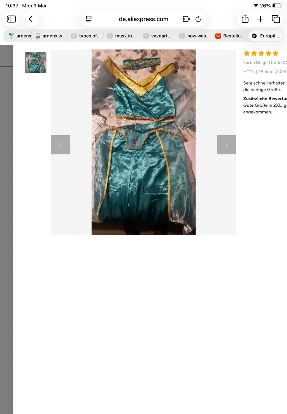 Costumi: Jasmine from Aladdin costume New – Nuovo e nell'imballaggio originale da Füllinsdorf venduto da MaiiaM 3